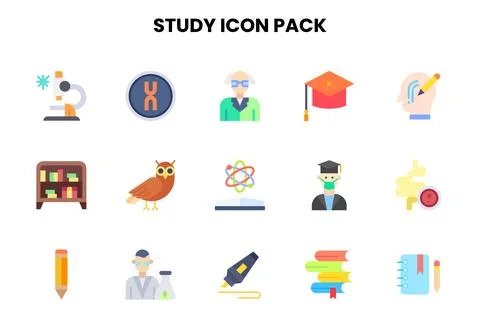 Study Flat Scalable Icons Pack Stockillustratie