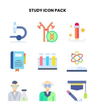 Study Flat Set Icons Pack Ilustração Stock
