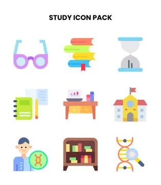 Study Flat Set Icons Pack Ilustração Stock