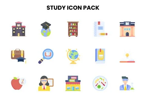 Study Flat Set Icons Pack Stock-Illustration