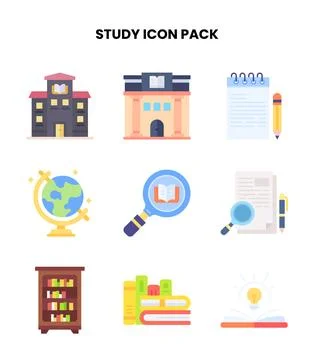 Study Flat Set Icons Pack Stock-Illustration