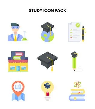Study Flat UI Icons Pack Stock Illustration