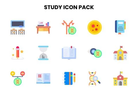Study Flat UI Icons Pack 库存插图