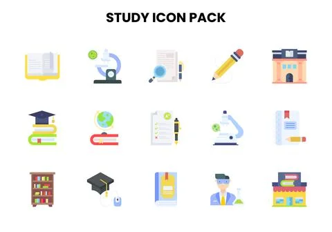 Study Flat Vector Icons Pack Stock Illustration