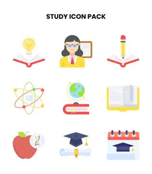 Study Flat Vector Icons Pack 库存插图