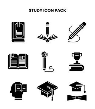 Study Glyph Collection Icons Pack Stock Illustration