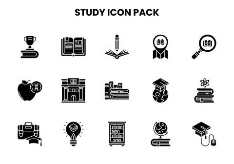 Study Glyph Collection Icons Pack Stock Illustration