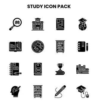 Study Glyph Design Icons Pack Stock Illustration