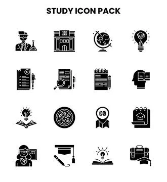 Study Glyph Design Icons Pack Stock Illustration