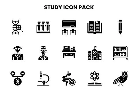 Study Glyph Design Icons Pack Ilustração Stock