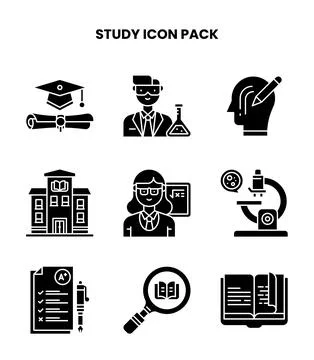 Study Glyph Design Icons Pack 库存插图