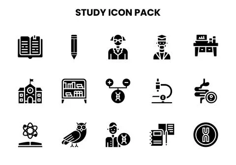 Study Glyph Set Icons Pack イラスト素材