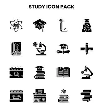Study Glyph SVG Icons Pack Illustrazione stock