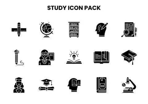 Study Glyph UI Icons Pack Stock Illustration