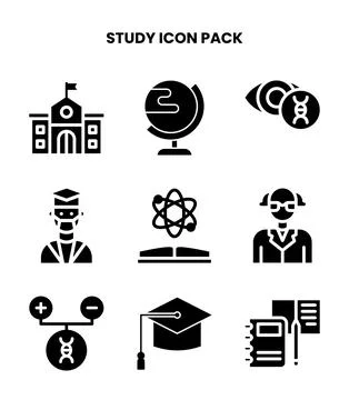 Study Glyph Vector Icons Pack Stock Illustration