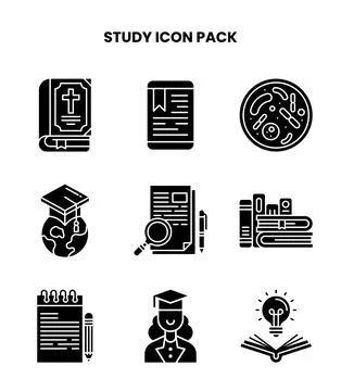 Study Glyph Vector Icons Pack Stock Illustration