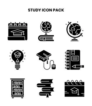 Study Glyph Vector Icons Pack Stock Illustration