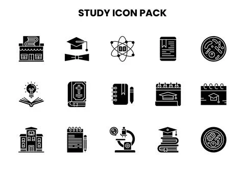 Study Glyph Vector Icons Pack Ilustração Stock