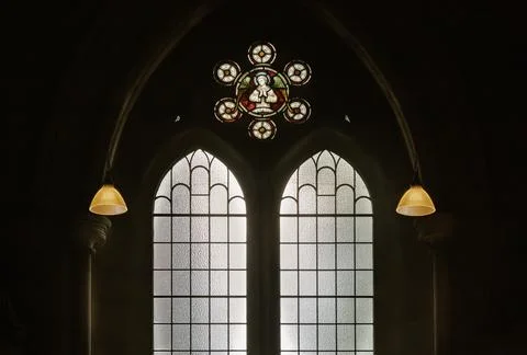 A study of Gothic Revival geometry at St Mary Abbots, Kensington. The compo.. 스톡 사진