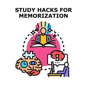 Study hacks for memorization and effective learning concepts Stock Illustration
