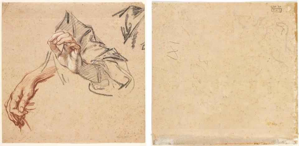 Study of Hands (recto); Sketch of a Hand (verso), 1700s. Pierre Lenfant (Fr.. 스톡 일러스트