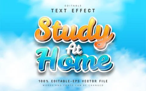 Study at home, text effect editable Stock Illustration