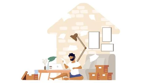 Study from home through online computer Stock Illustration