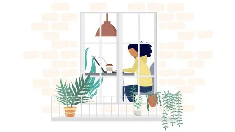 Study from home through online computer Stock Illustration