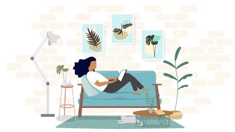 Study from home through online computer Stock Illustration