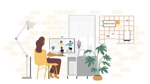 Study from home through online computer Illustrazione stock
