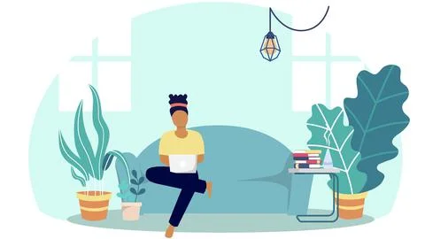 Study from home through online computer Illustrazione stock