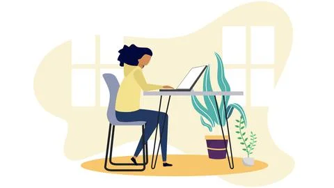 Study from home through online computer Illustrazione stock
