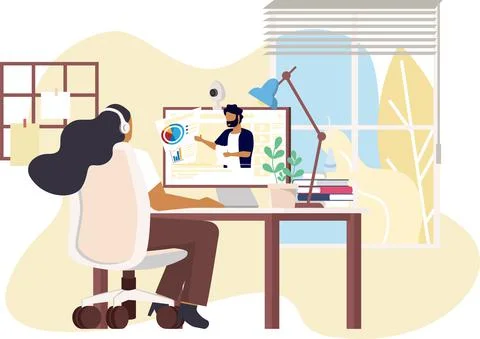 Study from home through online computer Illustrazione stock