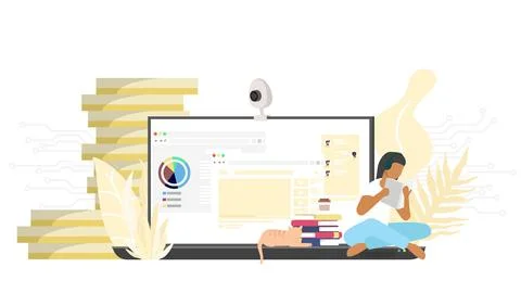 Study from home through online computer in minimal vector design. Stock Illustration