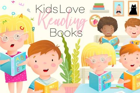 Study how to read banner design. Kids boys and girls education and learning Stock Illustration