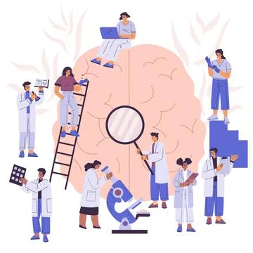 Study Human Brain with Laboratory Scientist Do Medical Research Vector イラスト素材
