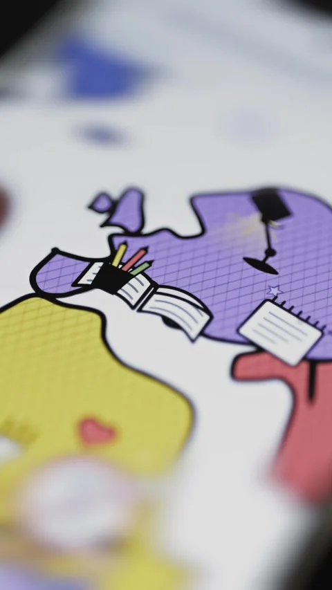 Study icons turn purple region into learning space Stock Footage 346610185