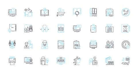 Study idea linear icons set. Innovation, Exploration, Experimentation, Inquiry Illustrazione stock