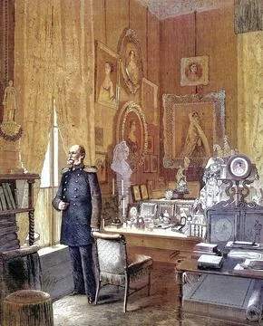 The Study of King William I in the Royal Palace in Berlin 1869 Germany Historic Stock Illustration