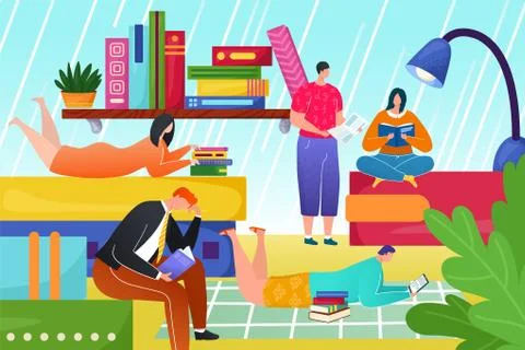 Study knowledge concept, vector illustration. People character read book for Stock Illustration