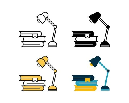 Study lamp and books icon vector design in 4 style line, glyph, duotone, an.. 스톡 일러스트