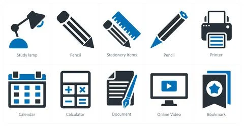 Study lamp, pencil, stationery items Stock Illustration