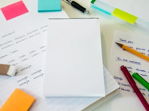 Study Language, Notepad Stock Photos