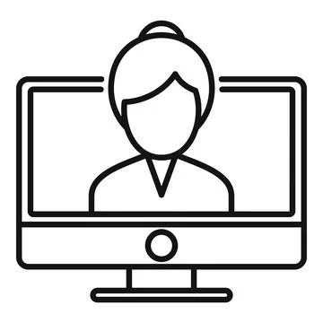 Study language online icon, outline style Stock Illustration