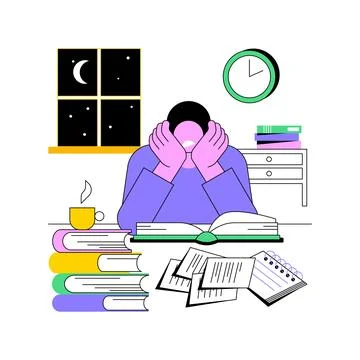 Study late at night isolated cartoon vector illustrations. Stock Illustration