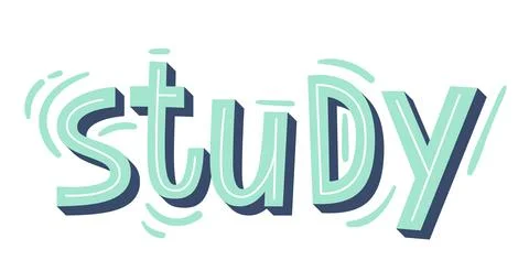 "Study" lettering. Modern hand-written text. Sticker for planner. Bright "Stu Stock Illustration