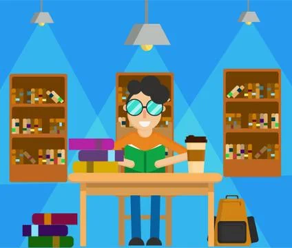 Study in library Stock Illustration