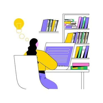 Study in a library isolated cartoon vector illustrations. Stock Illustration