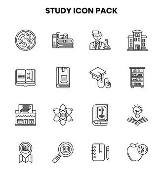 Study Line Bundle Icons Pack Stock Illustration