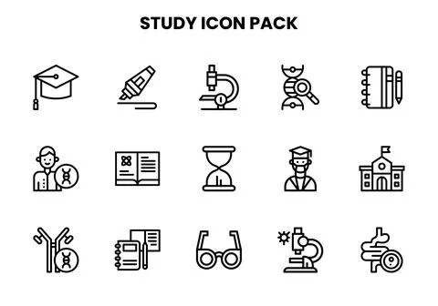 Study Line Bundle Icons Pack Stock Illustration